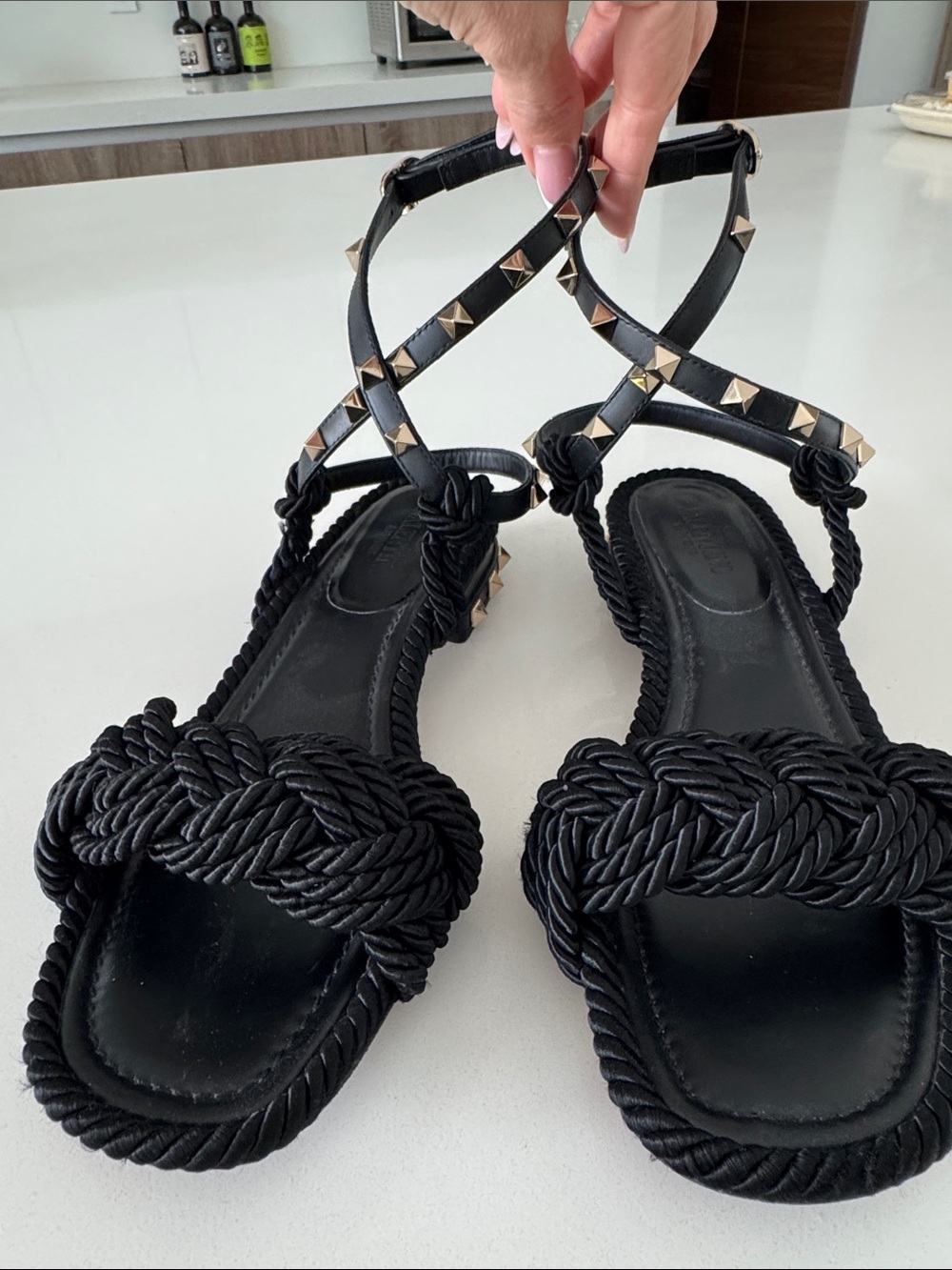 Valentino GARAVANI Studded Rope-Knot Black Women's Sandals - Picture 3 of 10